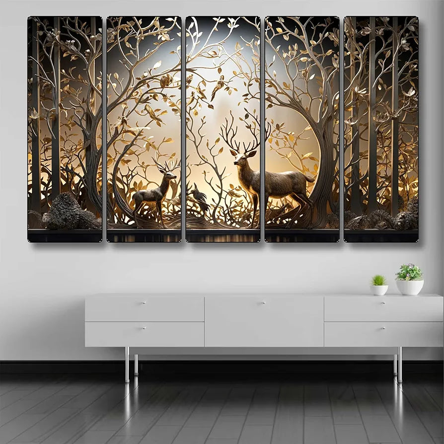 Livin'luxe Set of 5 deer family with vastu money Tree Wall Painting Xl35368