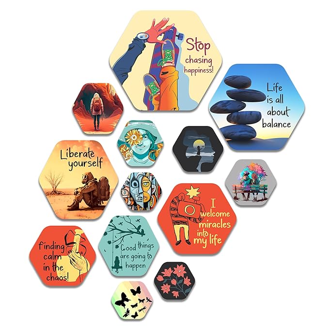 Artvibes Decorative Wooden Wall Hanging Decoration for Home | Quotes Decor Item | Pack of 13 Pieces