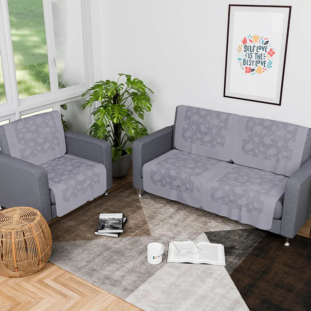 Kuber Industries Set of 6 Net Durable 2+1 Seater Sofa Covers for Living Room Self Net Hawaii Grey
