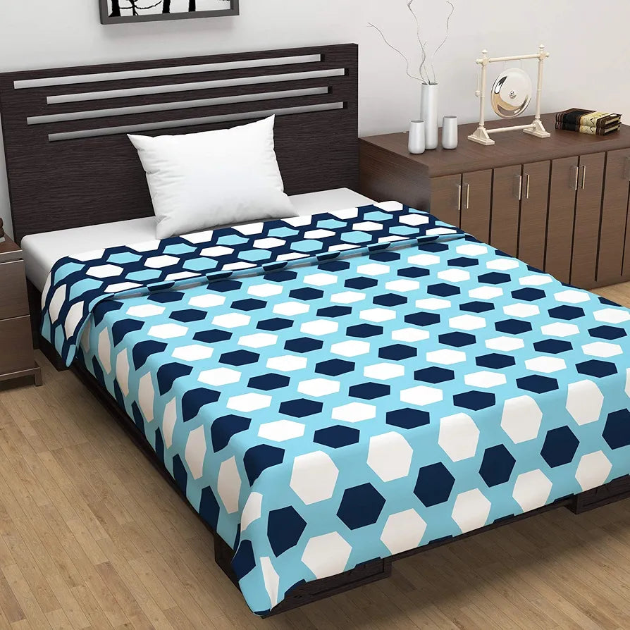 Divine Casa 120 GSM Microfiber Double Dohar Soft & Lightweight Throw Blanket Hexagonal Pattern Colour Legion Blue