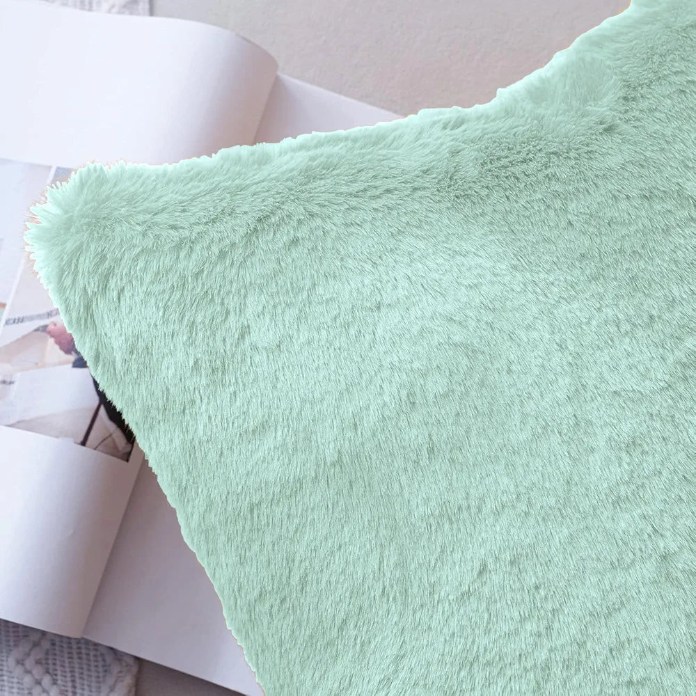 Luxe Home Cushion Cover Duble Side Rabbit Fur Plain Design Covers Set of 2 for Sofa Colour Lime