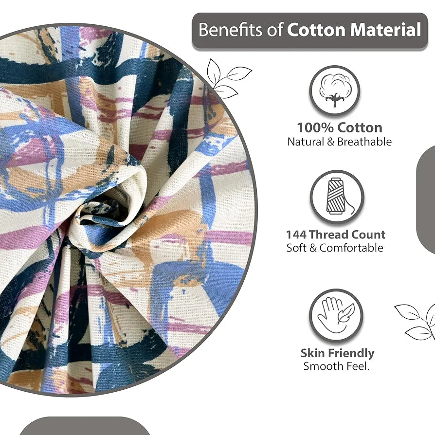 Divine Casa 144 TC 100% Pure Cotton Queen Size Double Bed Bedsheet with 2 Pillow Covers Wavy Pattern Colour Charcoal Blue