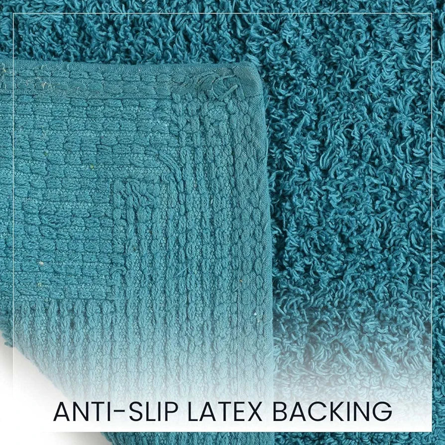 Sashaa World Solid Anti-skid Cotton Bathmat And Contour Set For Bathroom Colour Blue