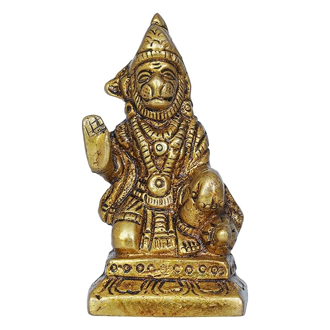 Ecraftindia Golden Brass Blessing Lord Hanuman Statue Murti | Hindu God Idol
