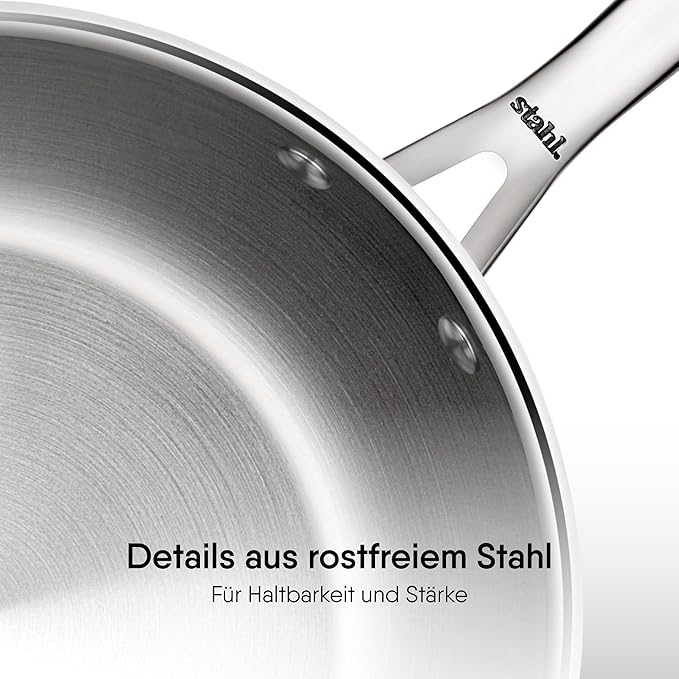 Stahl Artisan Triply Stainless Steel Fry Pan With Lid | Induction & Gas Stove Compatible Frying Pan | 1.1 L | 20 Cm