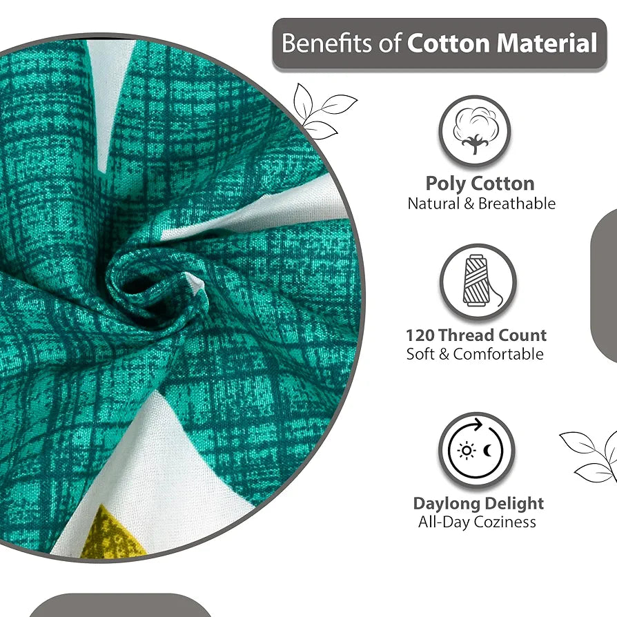 Divine Casa Double Size Bedsheet for Double Bed, 144 TC Pure Cotton Queen Size with 2 Pillow Covers Geometric Colour Emerald Olive