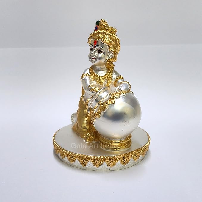 Gold Art India Makhan Krishna Krishna Idol for Home Decor Laddu Gopal murti for Gifting