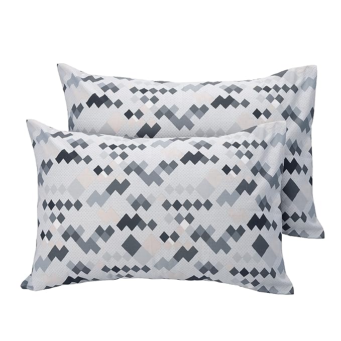 Huesland by Ahmedabad Cotton 186 TC Cotton Bedsheet for Double Bed King Size with 2 Pillow Covers | White & Grey