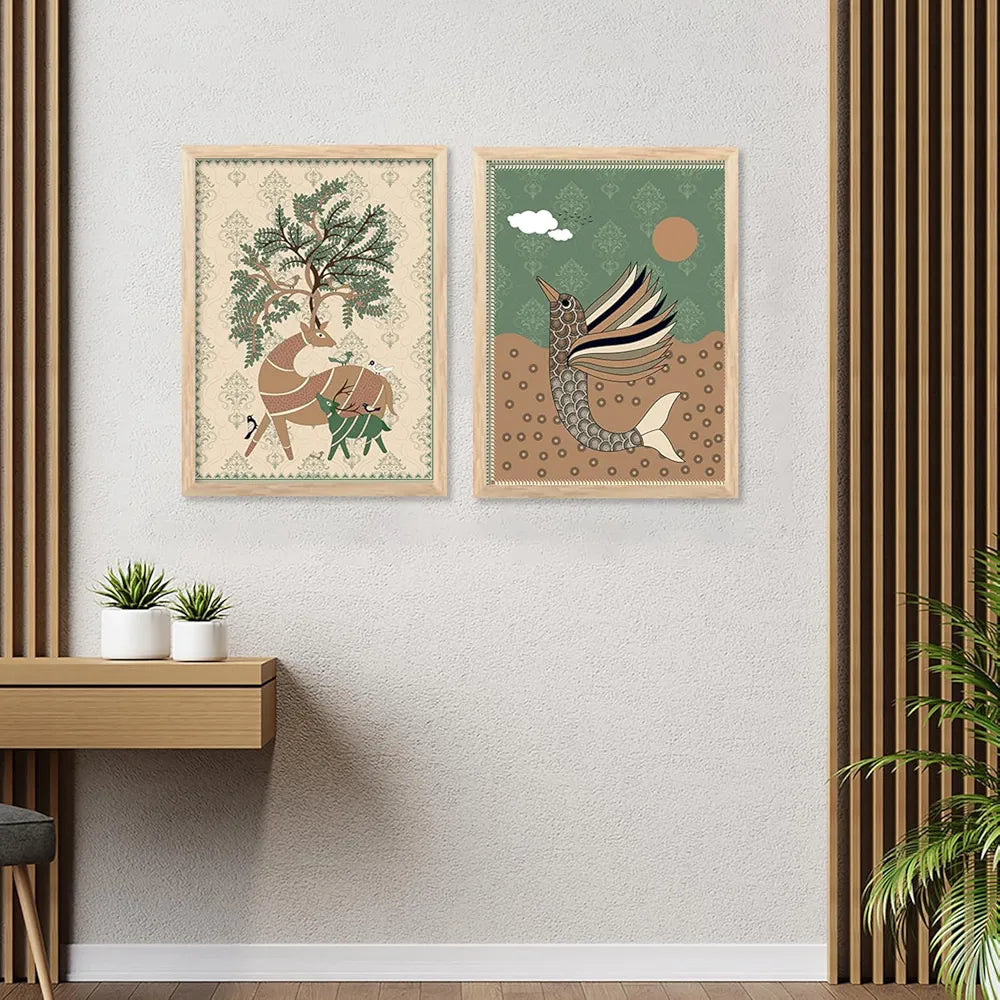 Kotart Gond Art Wall Paintings for living Room Set of 6 Multicolor  art 2