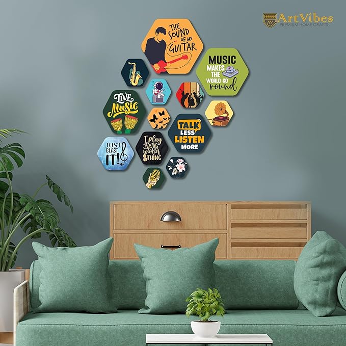 Artvibes Decorative Modern Wooden Wall Hanging Decoration for Home | Quotes Decor Item | Pack of 13 Pieces