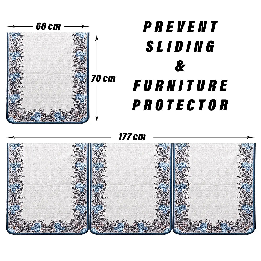 Kuber Industries 5-Seater Couch Cover Net Velvet Sofa Slip Cover Set Blue Gulab Border Crown Sofa Cover Cream