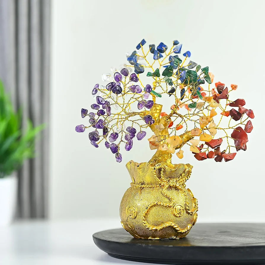 Zaicus Lucky Feng Shui 7 Chakra Tree with Golden Money Bag Base