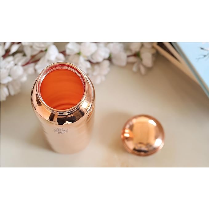 Indian Art Villa Pure Copper Leak Proof Bottle With Plain Shine Finish Design