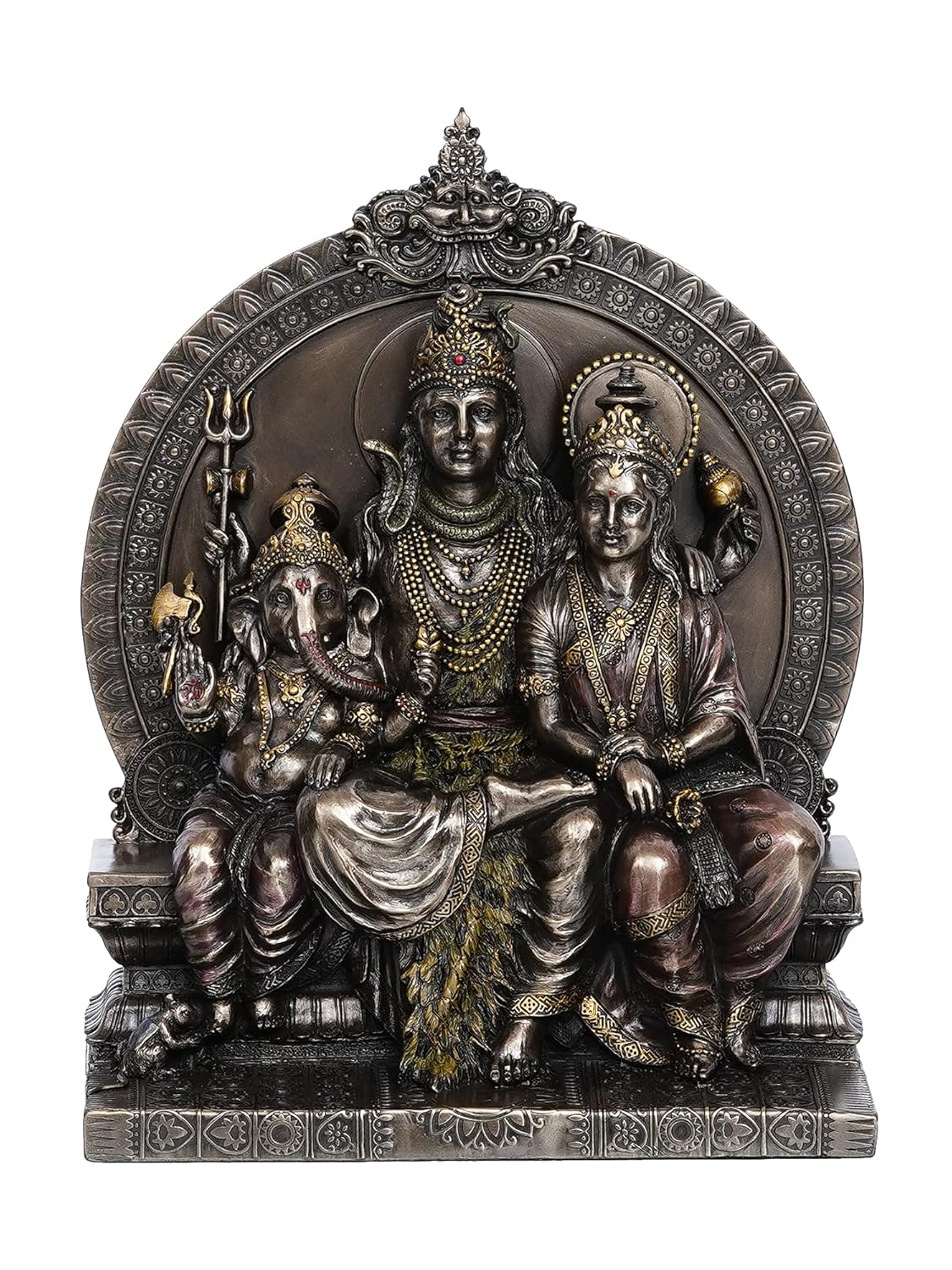 Ecraftindia Bronze Polyresin Shiv Parivar Statue Sitting on Singhasan Decorative Showpiece