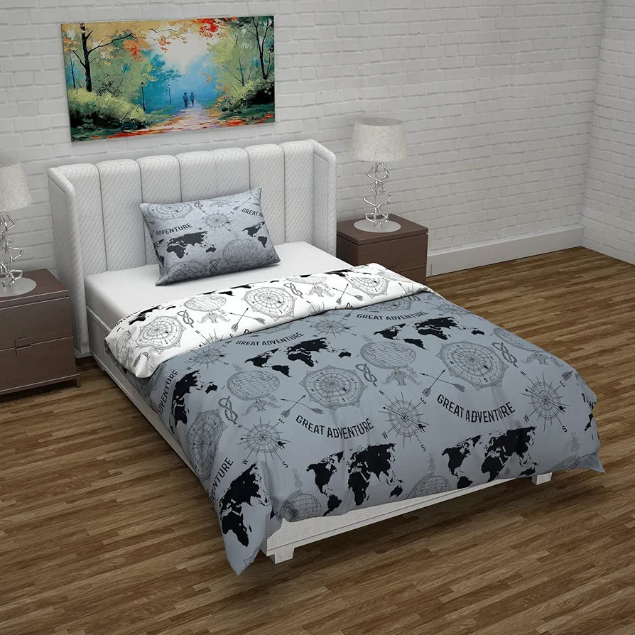 Divine Casa Microfiber Reversible Single Bed AC Duvet Cover with 1 Pillow Cover for Quilt/Comforter/Blanket Colour Grey & White