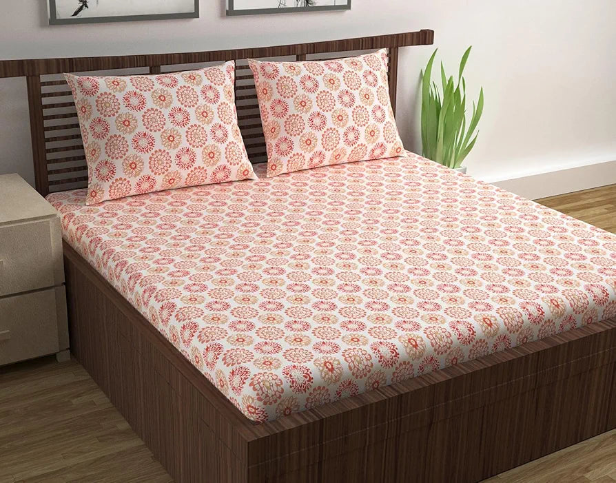 Divine Casa - 144 TC Super Soft 100% Cotton Bedsheet for Double Bed  144 Thread Count Colour Red Orange
