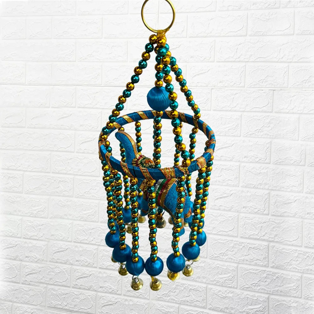 Kuber Industries Rajasthani Traditional Windchimes Hanging Ring Elephants with Bells