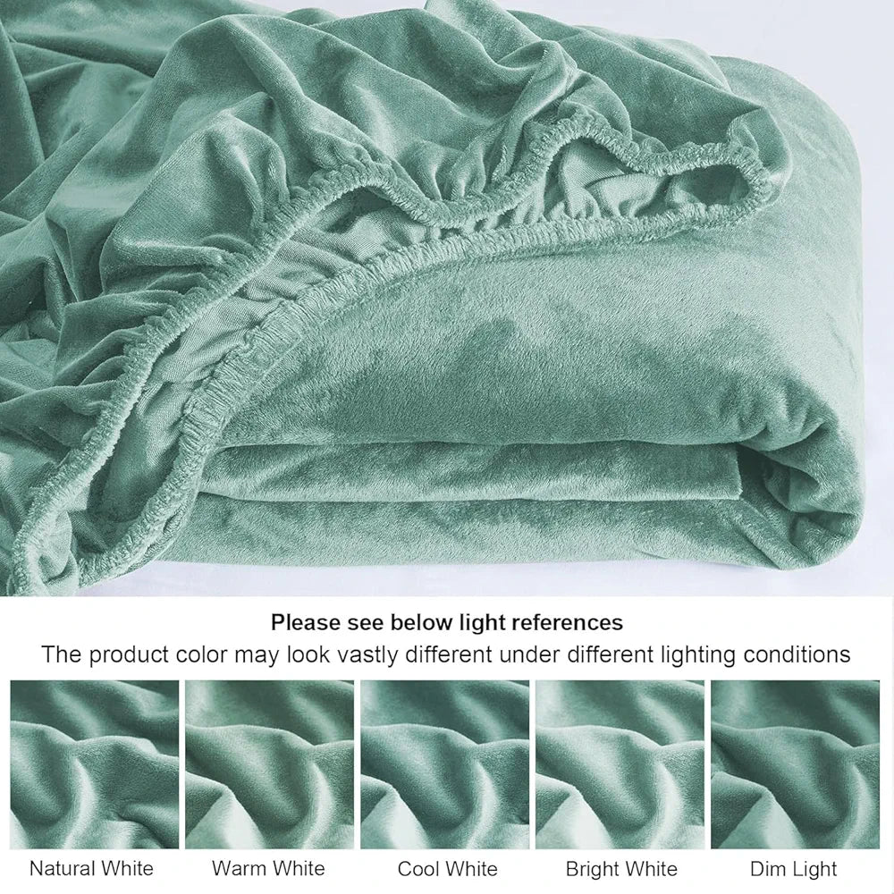 Cloth Fusion 200 TC Warm Winter Elastic Fitted Bedsheet for Double Bed King Size with 2 Pillow Covers Green