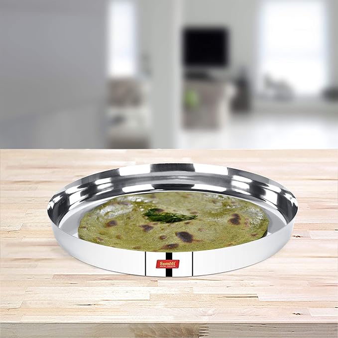 Sumeet 22 Gauge Stainless Steel Traditional Dinner Plate/Thali 28.5Cm - 1 Pc