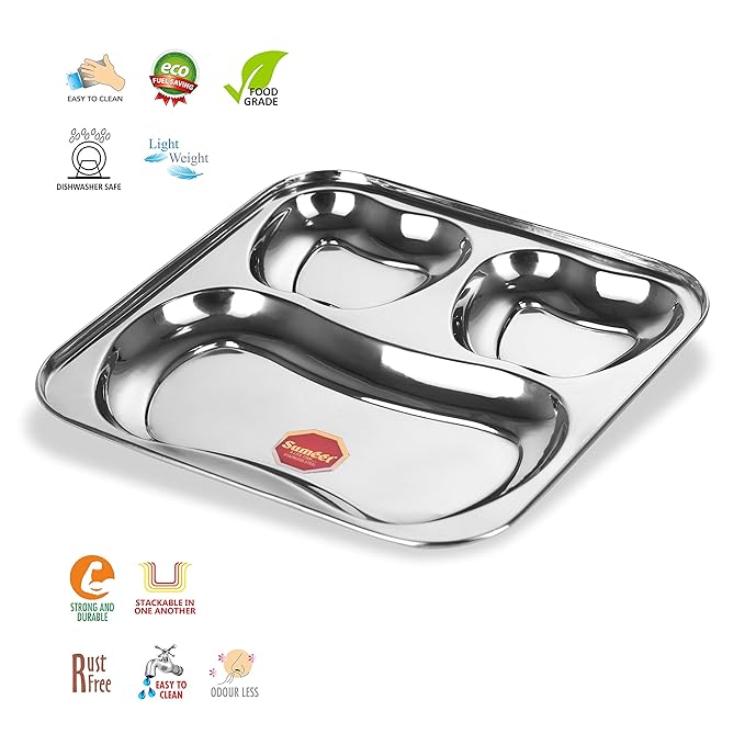 Sumeet Stainless Steel 3 in 1 Pav Bhaji Big Plate 24.5cm