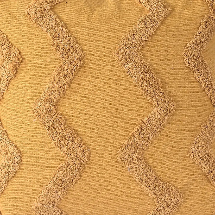 Sashaa World Honey Chevron Tufted Cushion Cover With Tassels Colour Yellow