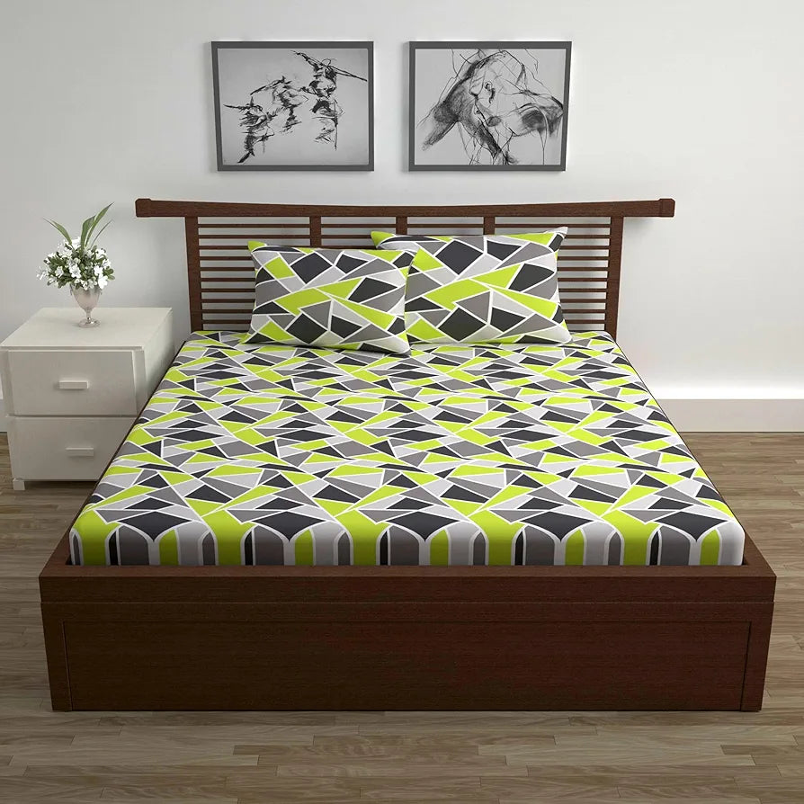 Divine Casa - 144 TC Super Soft 100% Cotton Bedsheet for Double Bed  144 Thread Count Colour Lime Grey