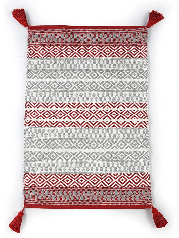 Sashaa World Handwoven Cotton Rug Colour Red and Grey