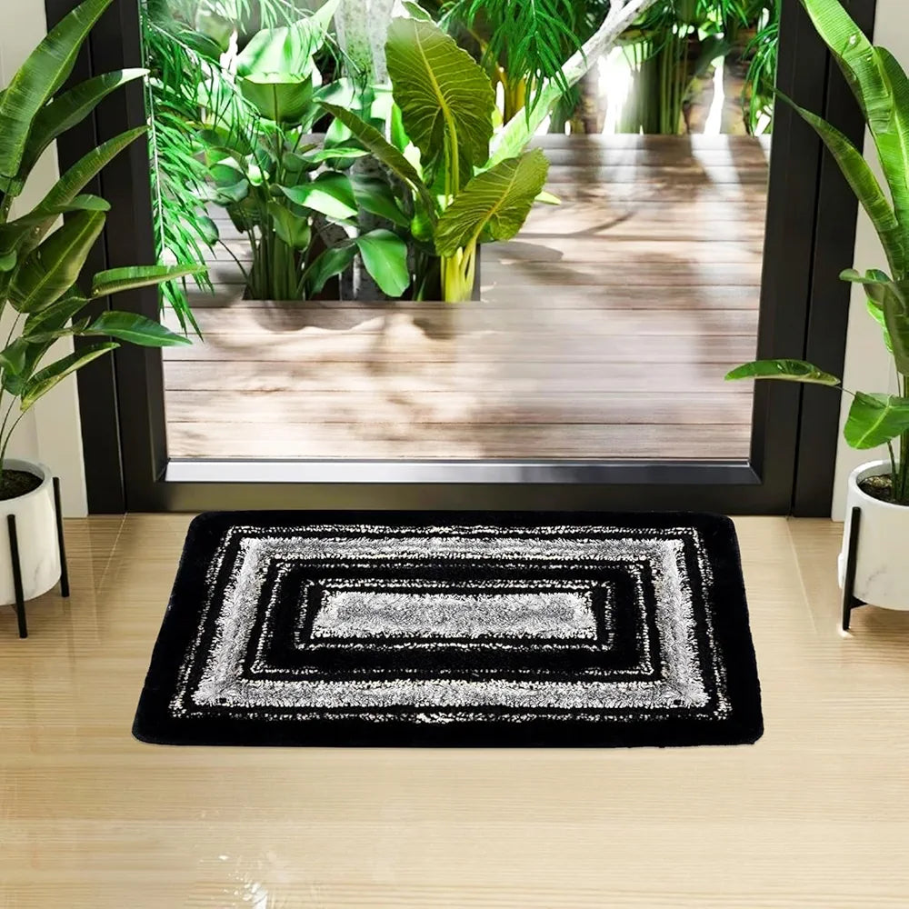 Kuber Industries Door Mat Square Shape Fur Doormat Microfiber Gray & Black