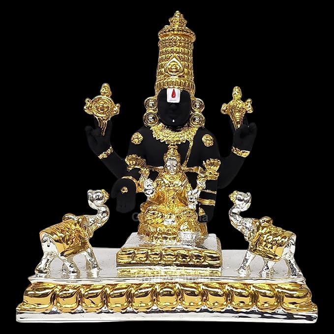 Gold Art India Idol Tirupati Balaji with Gajalakshmi Venkateswara Swamy Statue with Shankha Chakra
