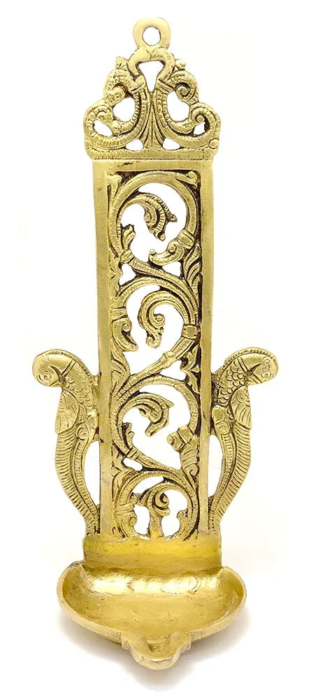 Two Moustaches Ethnic Indian Design Peacock Table/Wall Hanging Brass Diya