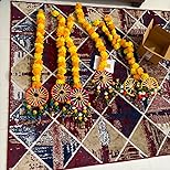 Handmade Artificial Marigold Fluffy Flowers Colorful Woolen Kite Bells Hangings 39 Inches Pack of 6