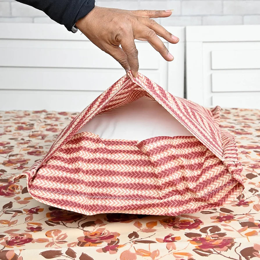 Divine Casa 144 TC 100% Pure Cotton Double Bed Bedsheet with 2 Pillow Covers Rose Blossom Colour Crimson Gold