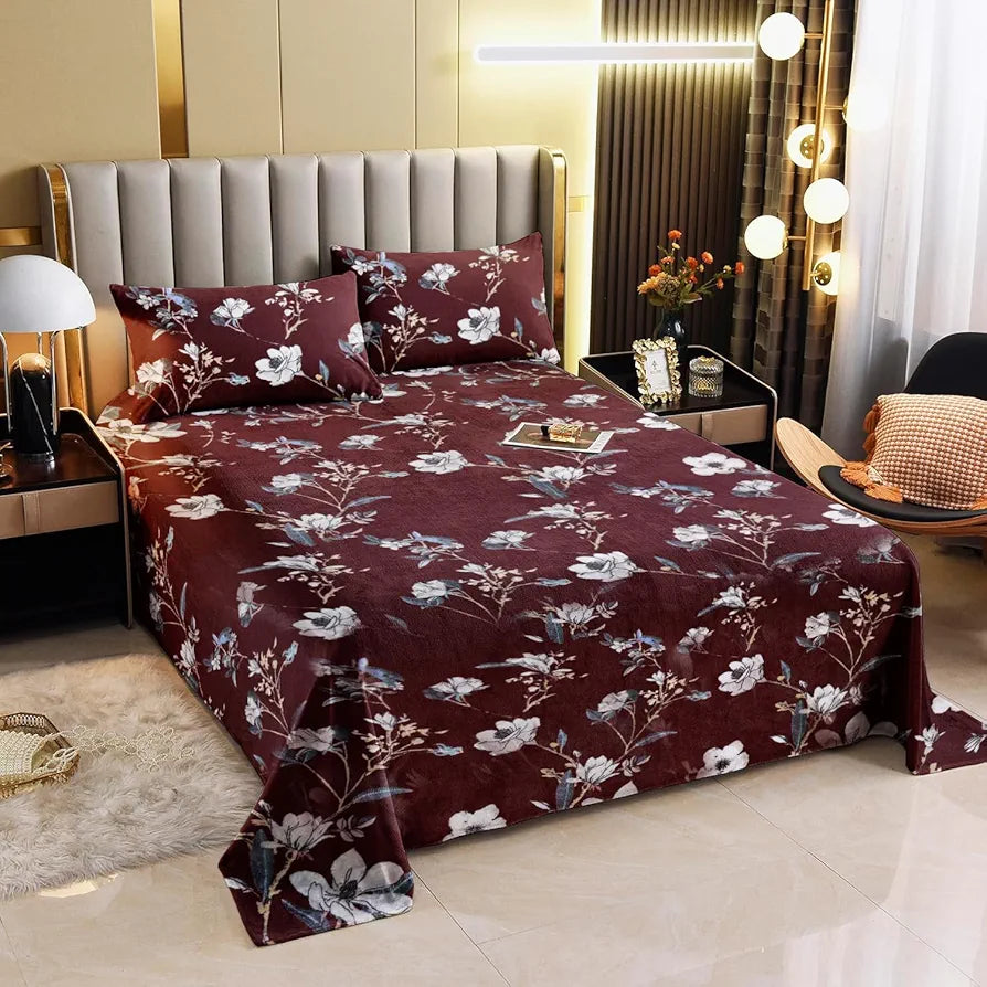 Cloth Fusion 190 TC Warm Winter Bedsheet for Double Bed King Size with 2 Pillow Covers Redpetal