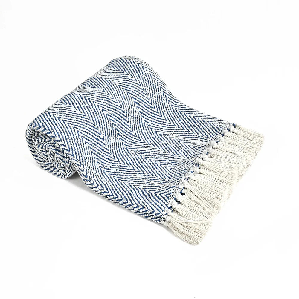 Sashaa World Cotton Spring Hued Chevron Throw Blanket Colour Light Blue