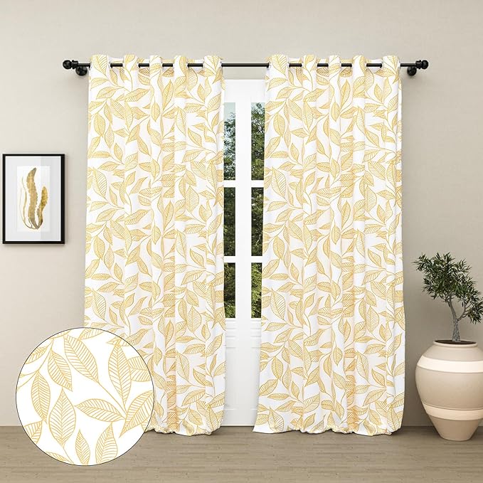 Haus & kinder Cotton Curtains Set of 2 for Bedroom Window Door Curtains | Colour Line Art Yellow