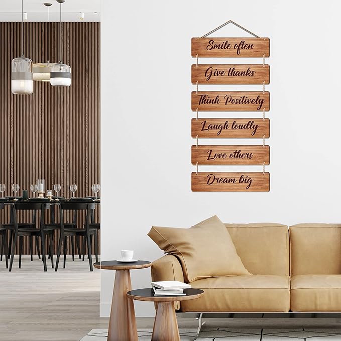 Artvibes Decorative Wall Hanging Ornaments Wooden Art Decoration Item for Living Room | Quotes Item | Set of 6