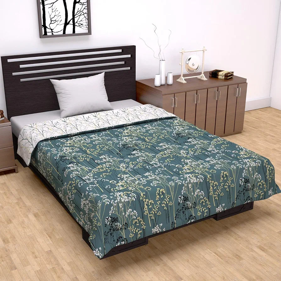 Divine Casa Microfiber Floral Single Dohar 120 GSM Soft & Lightweight Throw Blanket Colour Grey & White