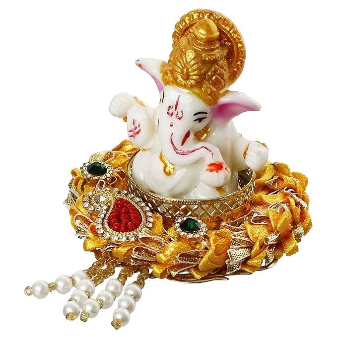 Ecraftindia Lord Ganesha Idol on Gottapatti Work Decorative Handcrafted Plate