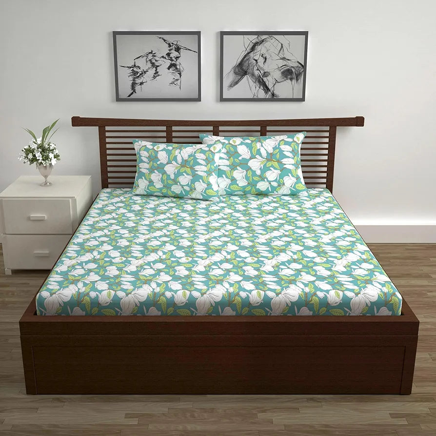 Divine Casa - 144 TC Super Soft 100% Cotton Bedsheet for Double Bed  144 Thread Count Colour Meadow Green|