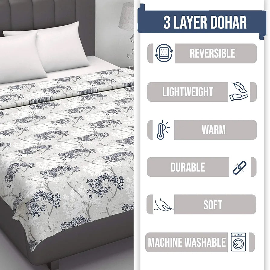 Divine Casa 100% Cotton Single Bed Dohar Ultra-Soft AC Blanket Lightweight Reversible Quilt Colour Greyish Blue