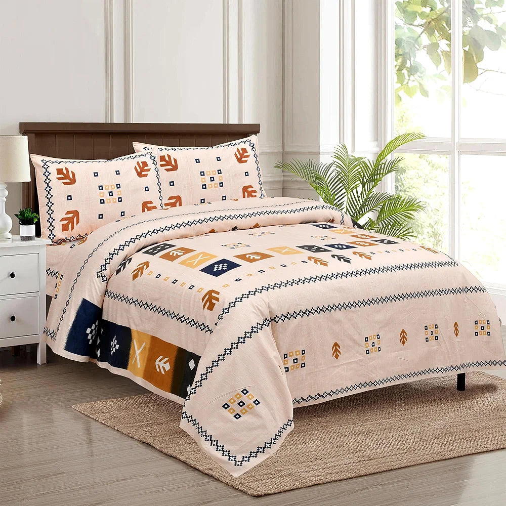 Kuber Industries Double Bedsheet with 2 Pillow Covers 160 TC Premium Cotton Peach