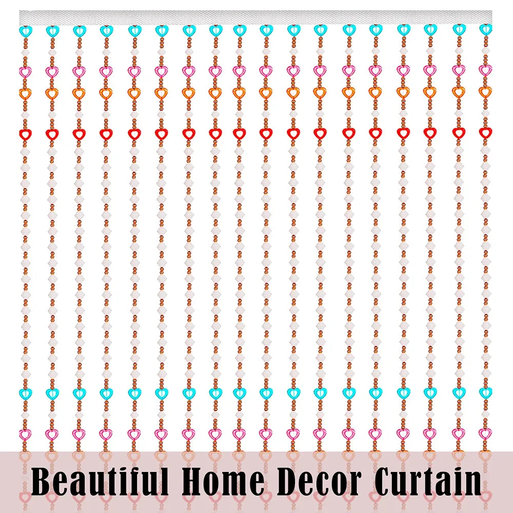 Kuber Industries String Door Curtain Fancy Sparkling String Beads Sheer Curtains Heart Angora Curtains Multi