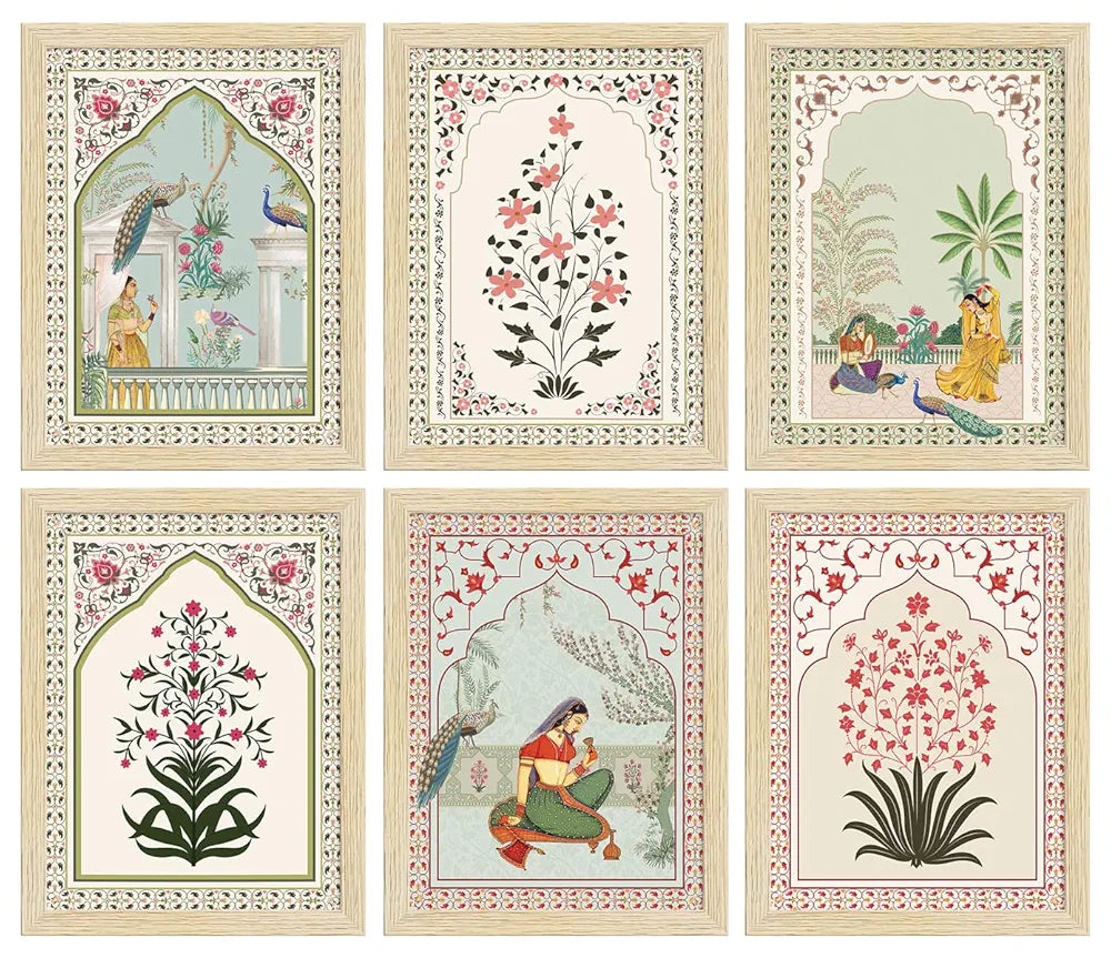 ArtX Paper Indian Rangmala Madhubani Madhubani-SO6-01 Art Paintings with Frame Wall Painting Multicolor Set of 6