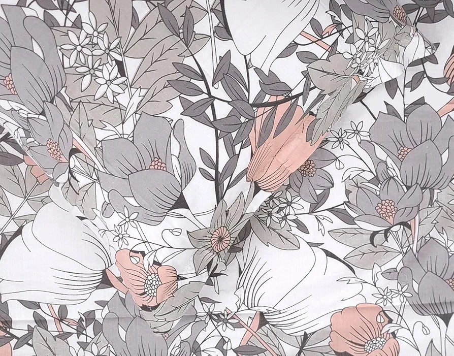 Divine Casa 144 TC Pure Cotton Single Bedsheet with 1 Pillow Cover Floral Pattern Colour Blush Grey