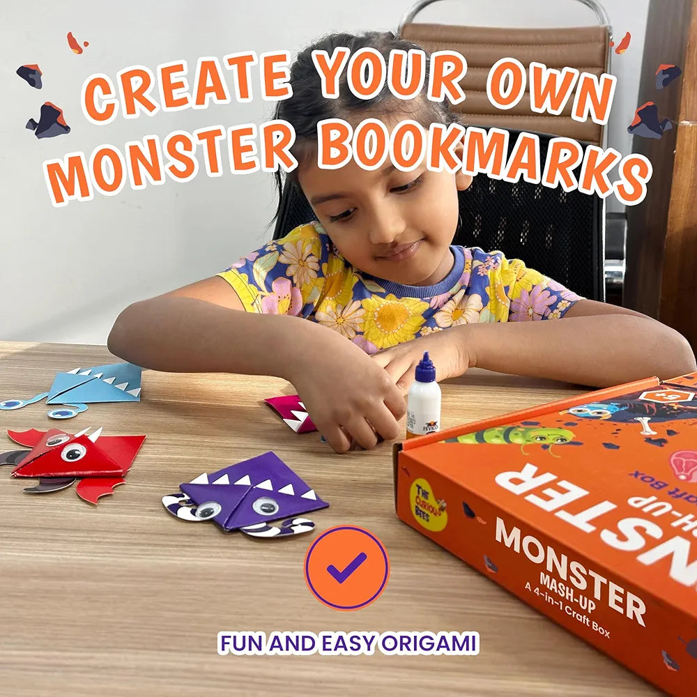 The Curious Bees Monster Mash-Up Activity Box | Fun and Learning Craft Kit for 5+ Year Olds | Creative DIY Fun Activity Kit for Boys & Girls | Ideal Gift for Early School-goers | 4-in-1 Activity Box