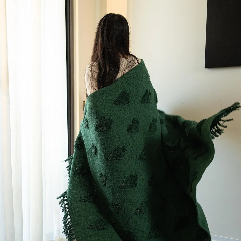 Sashaa World Green Cotton Throw Colour Dark Green