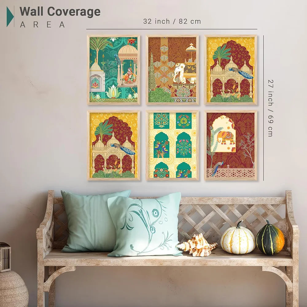 Kotart Traditional Indian Wall Art Madhubani Paintings for Living Room Framed Wall Painting Pichwai Art Painting set of 6 D