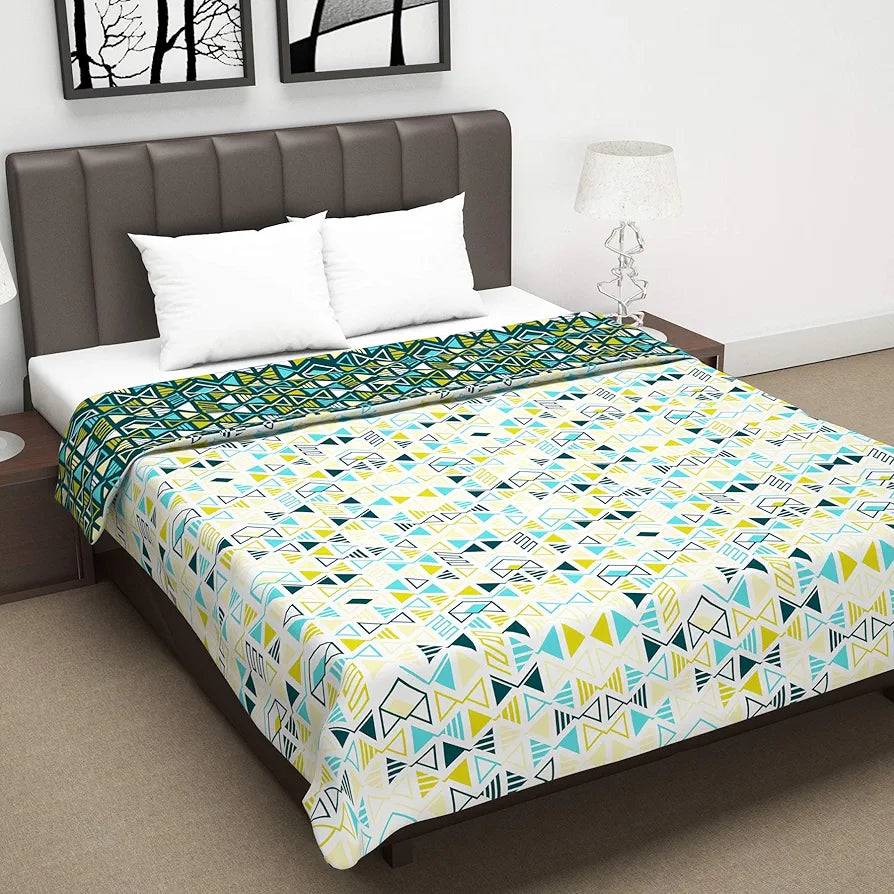 Divine Casa 120 GSM Microfiber Double Dohar Soft & Lightweight Throw Blanket Geometric Maze Pattern Colour Teal Green & White