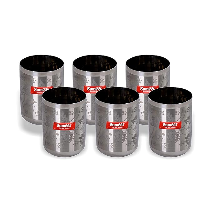 Sumeet Stainless steel Laser printed Miracle Glass Set of 6 Pcs (Capacity - 300 ml Each)