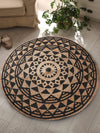 Sashaa World Handwoven Black Symmetric Design Jute Rugs Round Braided Floor Carpet Mat
